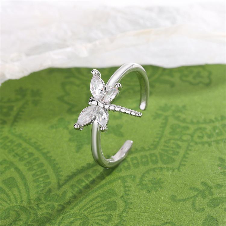 New Fashion Diamond Dragonfly 925 Sterling Silver Versatile Personalized Temperament Opening Rings R078