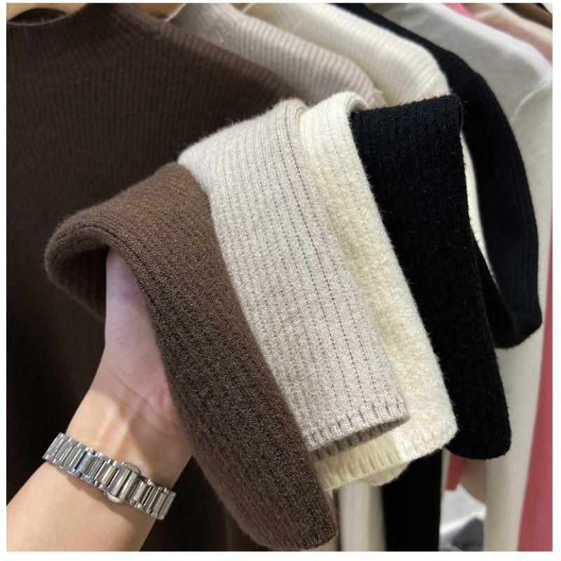 Autumn Winter Long Sleeve Semi-turtleneck Knitted Sweater Women Fashion Elegant Bottoming Shirt Pullover Warm Inner Loose Simple Top Basic Clothing
