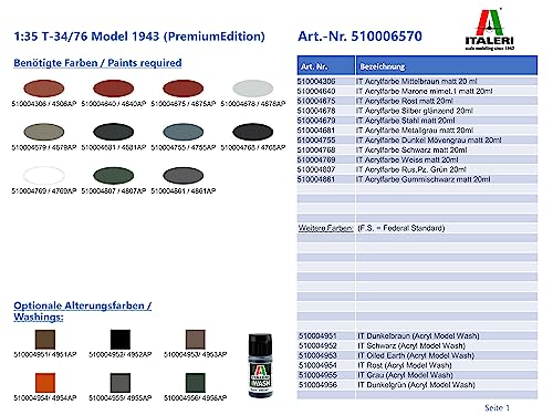 Italeri 1/35 WWII Soviet T-34/76 1943 Production Model with Aluminum Barrel and Metal Wire, Premium Kit, Plastic Model Kit IT6570
