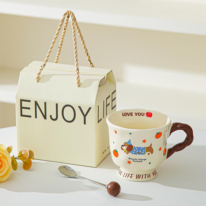 Creative cute dachshund ceramic mug couple cup water cup household coffee cup for friends birthday gift