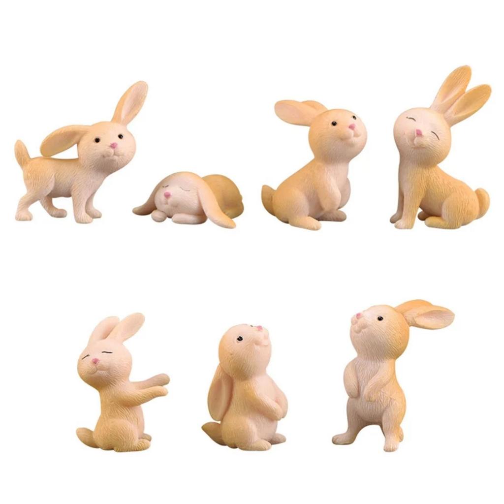 7pcs Set Of Cartoon Simulation Cute Long-Eared Rabbit Doll Cute And Obedient Rabbit Desktop Ornaments