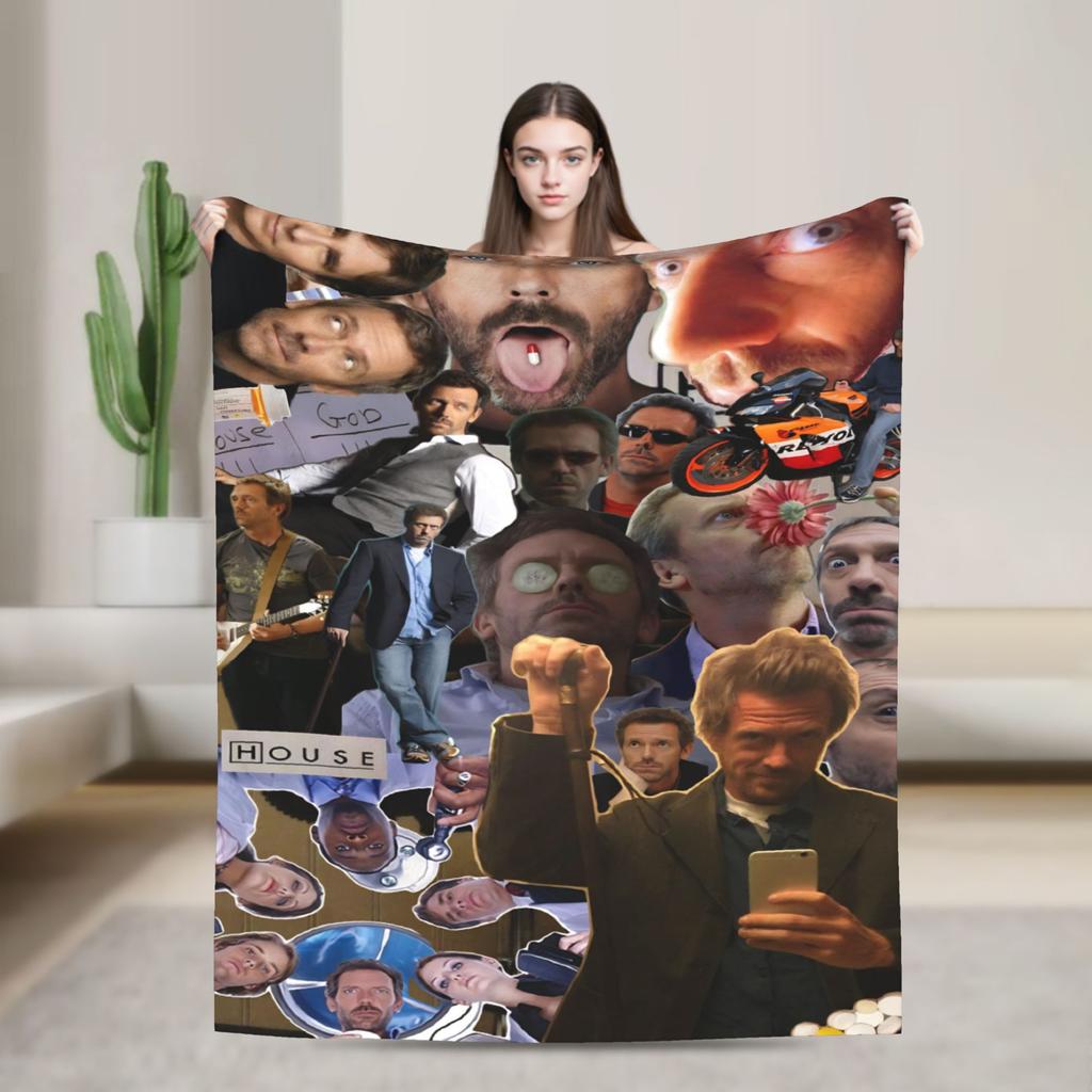 Dr. Gregory House Television Photo Collage Flannel Blanket Warm Throw Blanket for Outdoor Travel Office Bedspread Sofa Bed Cover
