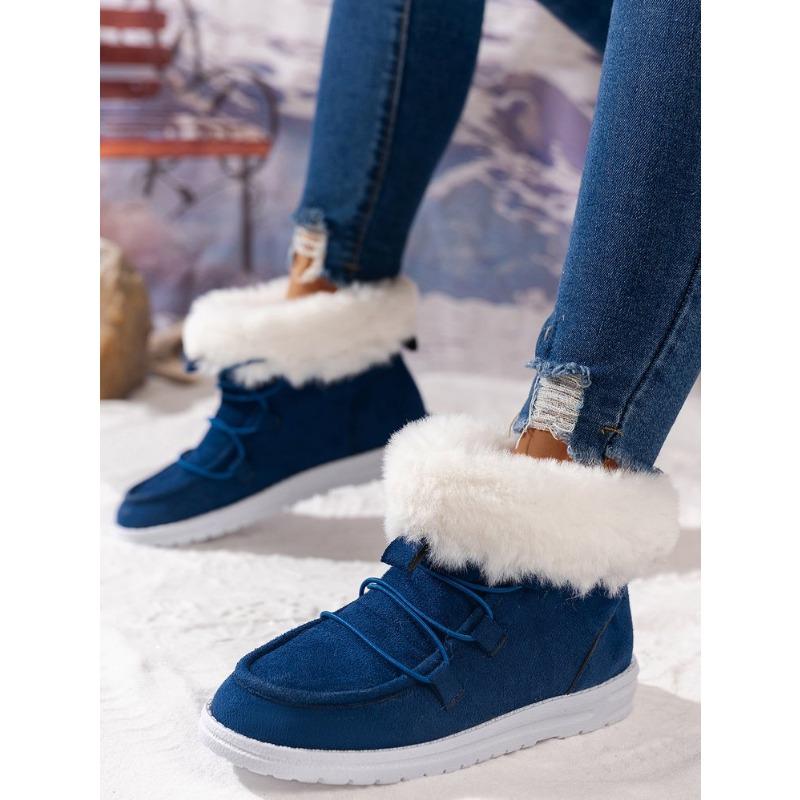 Large size elastic buckle snow boots new round toe furry high-top warm cotton shoes for autumn and winter