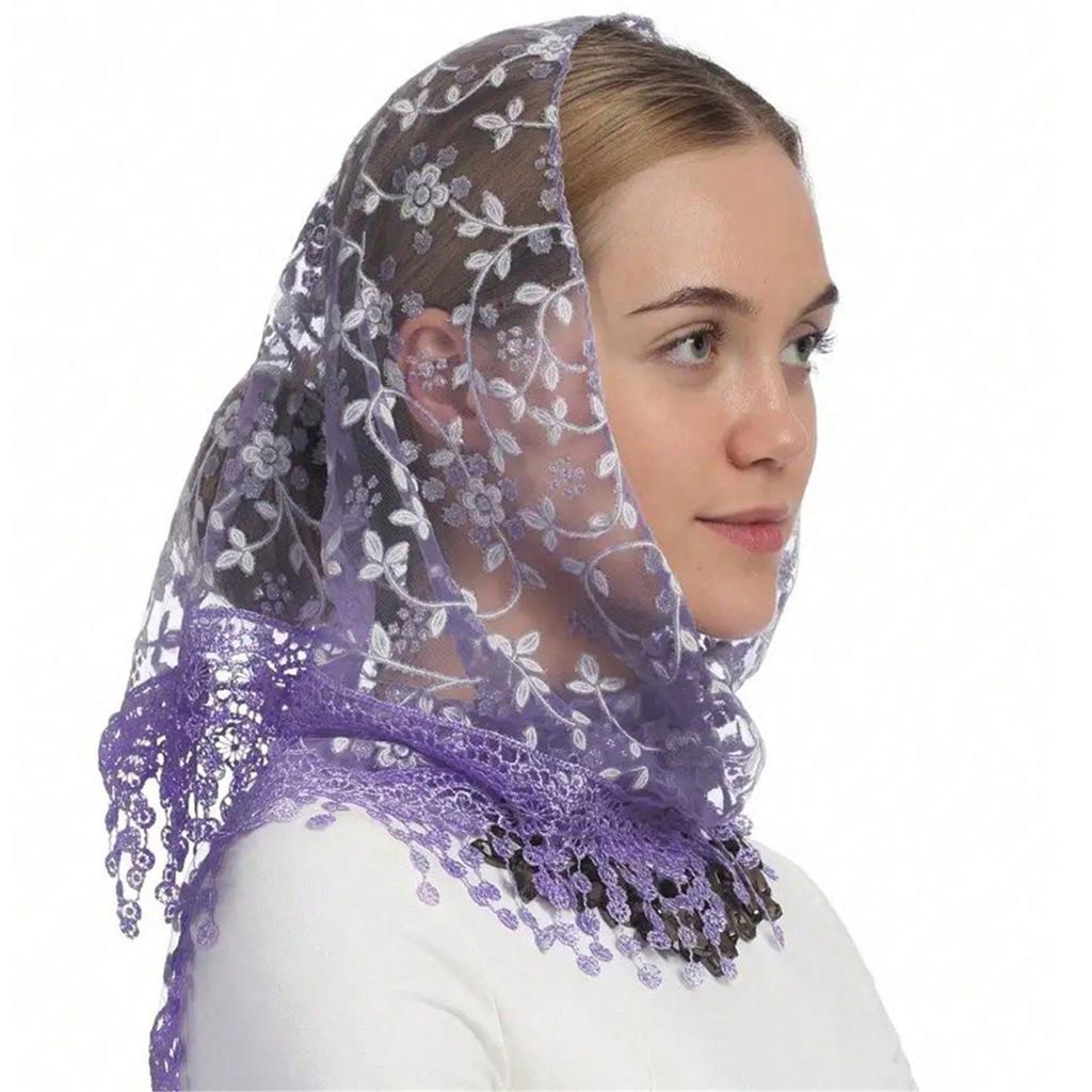 Seethrough Lace Flower Head Scarf Triangle Headwrap Bandanas for Women Daily and Casual Wear Music Festival Headpiece