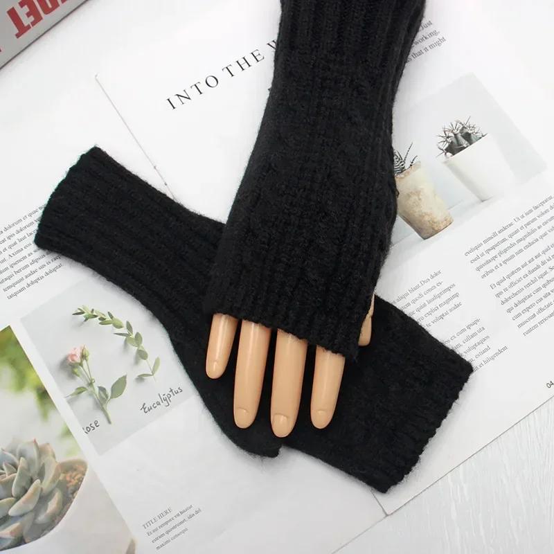 Winter Half Finger Gloves Knitted Fingerless Mittens Warm Cuff With Thumb Hole Stretchy Short Hand Warmer For Men Women Amagi