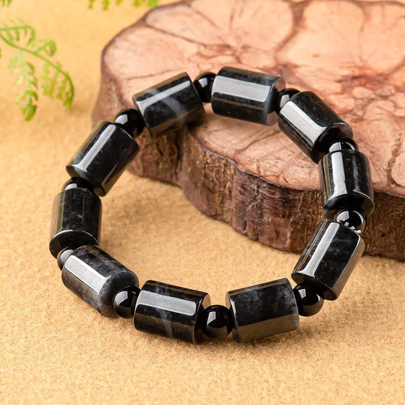 Genuine A-Grade Black Chicken Ruyi Wealth Bracelet with Natural Ice Seed Jade Beads, Unisex