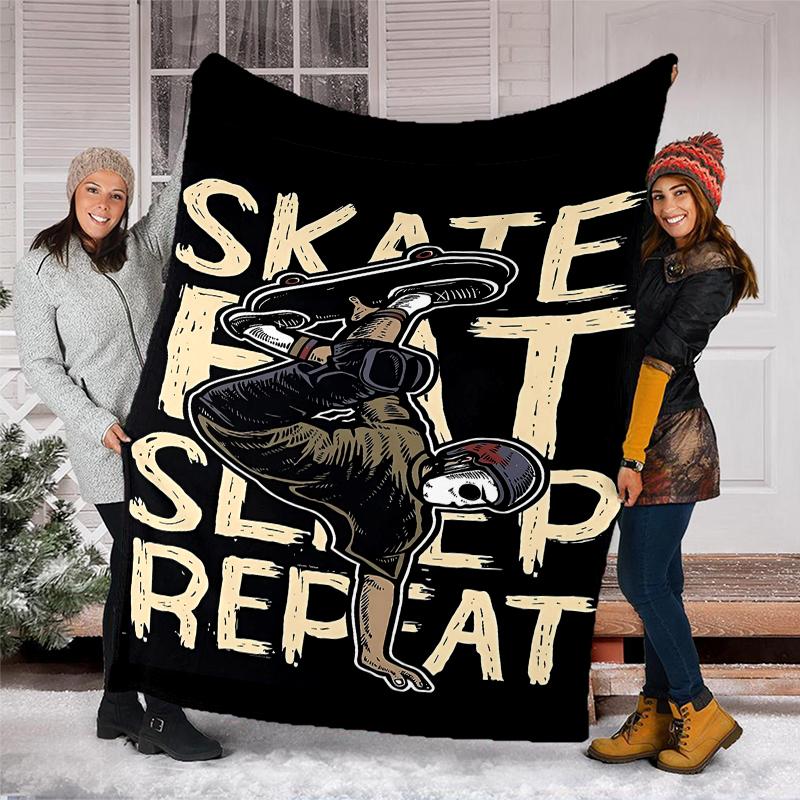 skateboard Theme Printed Blanket - Perfect for Couch, Bed, Travel & Outdoor Use | Machine Washable, Cozy & Durable.