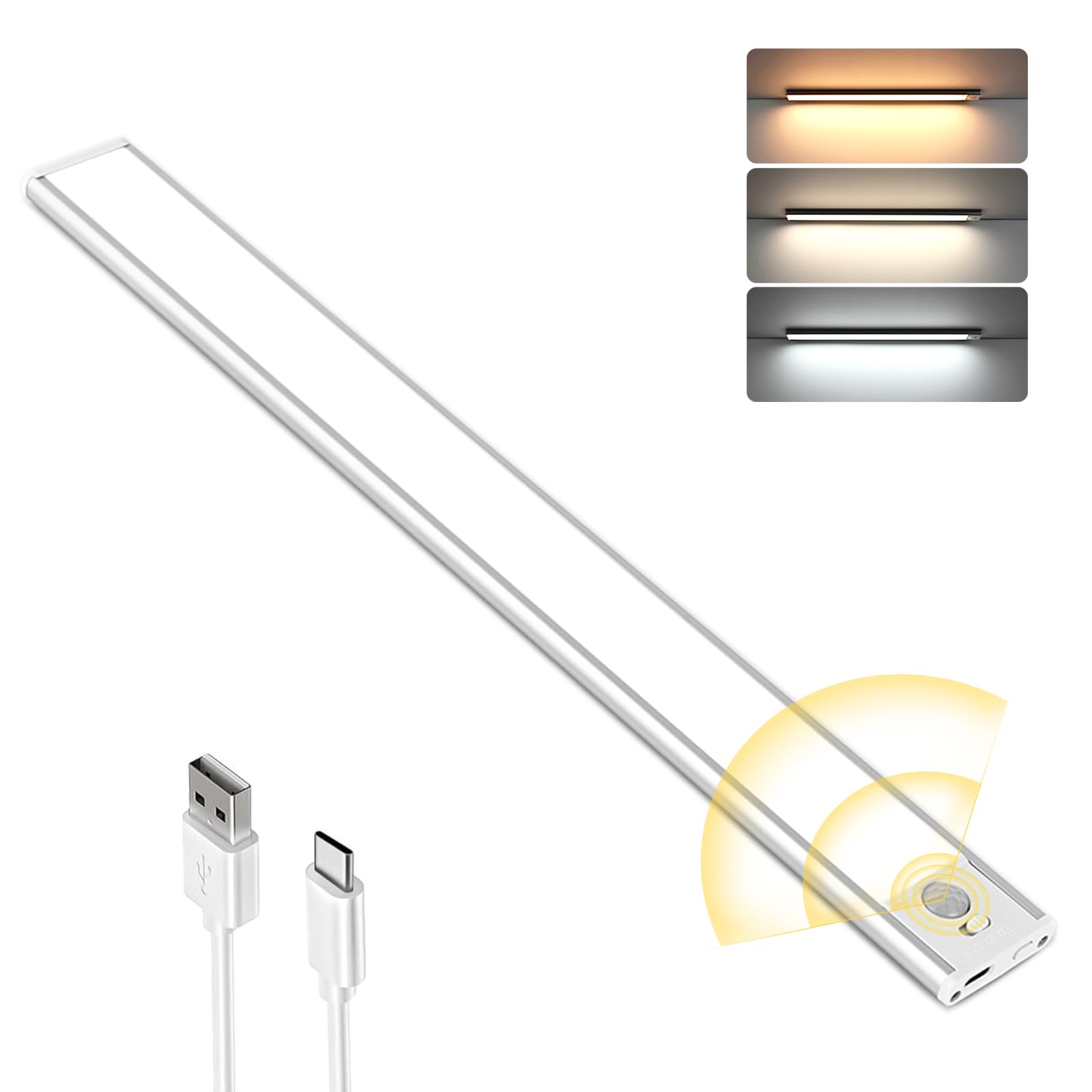 

KEEBRIGHT Indoor Sensor Light, 30cm Ultra-Thin, USB Rechargeable, High-Sensitivity Motion Sensor, 3 Color Adjustments & Stepless Dimming, Suitable