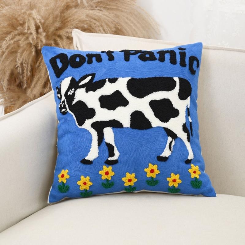 Animal Embroidered Pillow Cover Soft Polycotton Blend Decorative Cushion Cover For Home Office Decoration