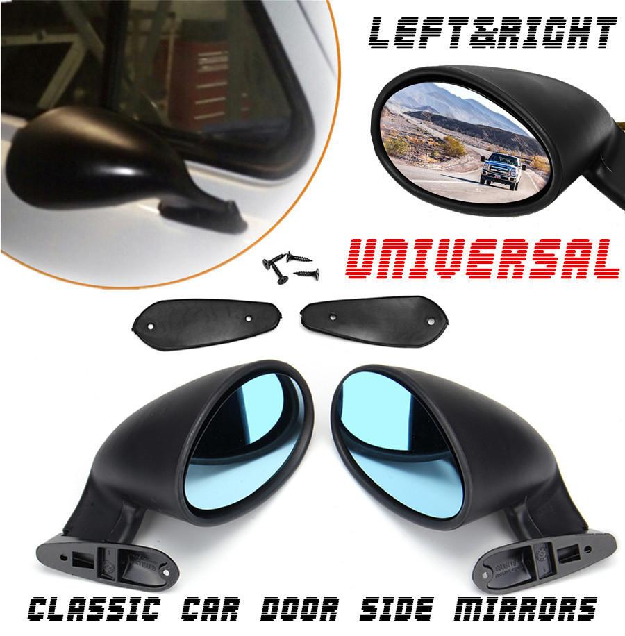 Pair California Classic Style Door Wing Blue Side Mirror Hot Rod Rat Rod Muscle Car Universal Vintage Black
