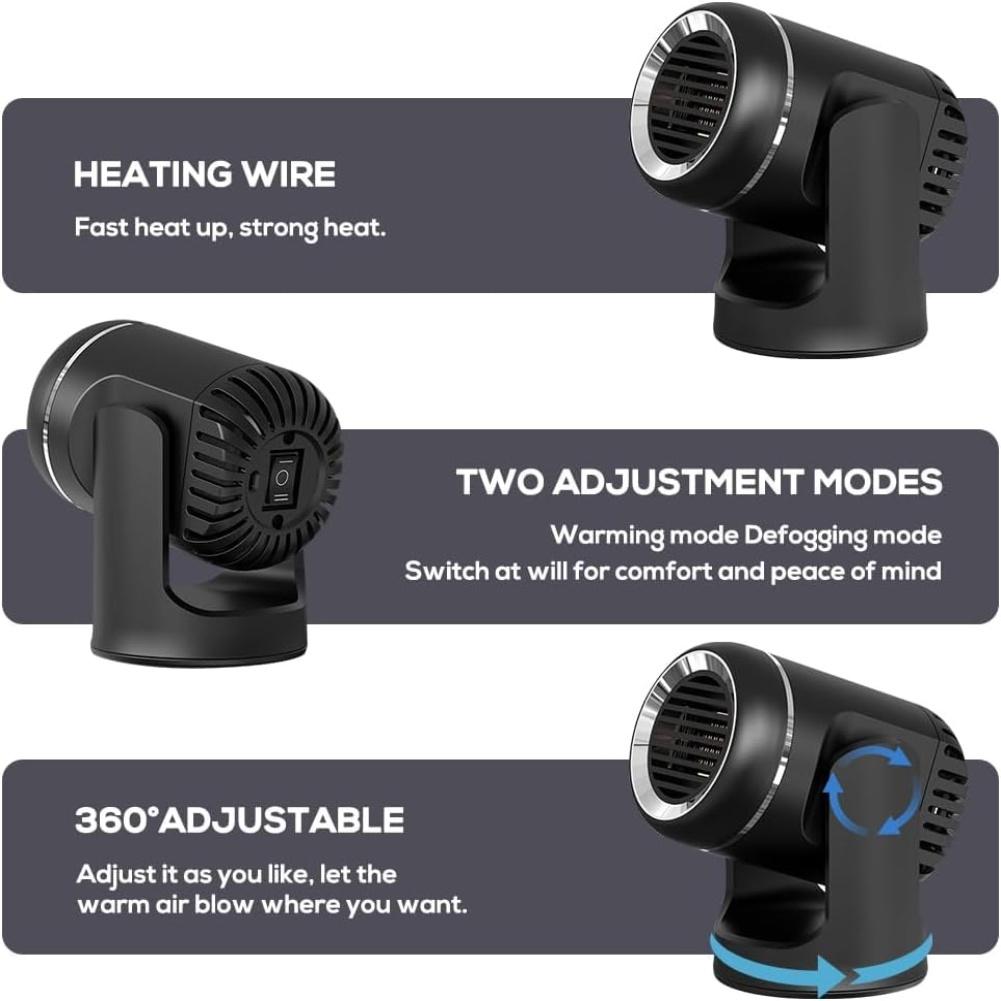 Car Heater 12V 2 in 1 Defroster and Cooling Unit Fast Heat Up 3 Seconds Overload Protection 360 Degree Rotation for Cars