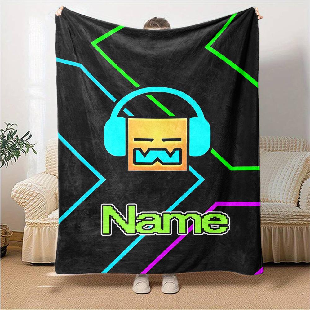Customiz Name Personality Geometry Dash Blanket Soft &Warm Sofa Office Bed Travel Lunch Break Blanket, Gift Suitable All Seasons