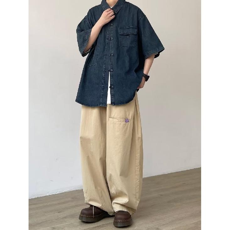 Jachetă de denim vintage în stil chinezesc nou de vară pentru bărbați și femei, top din denim spalat cu nasturi retro largi