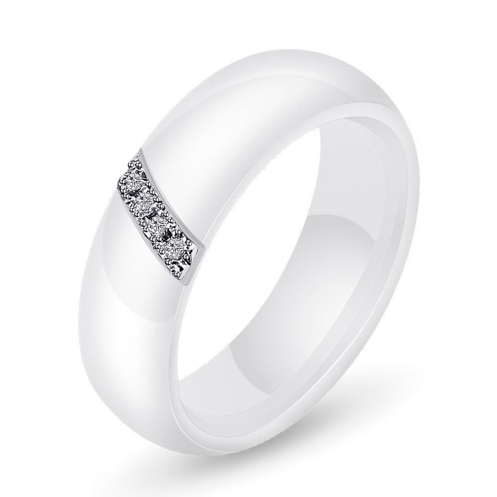 Elegant 6MM Beveled Ceramic Ring with Zirconia Inlay - Versatile Unisex Design