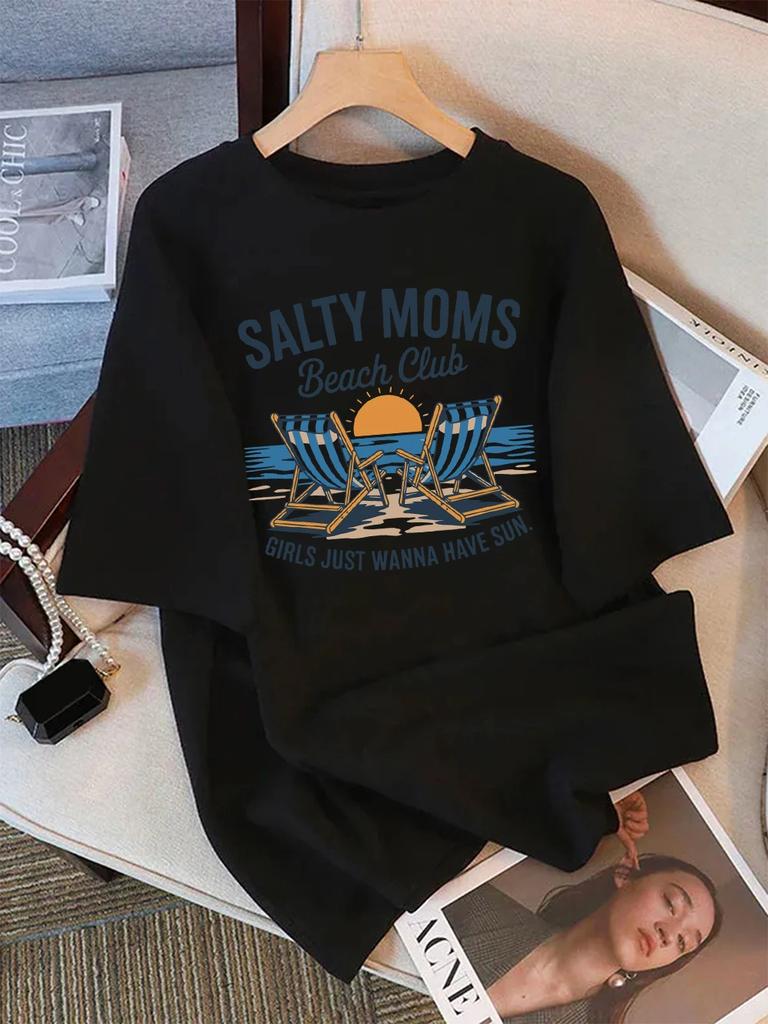 Summer TShirts Womens Salty Moms Beach Club Printing Tops Comfortable Soft ONeck Short Sleeve Tees Basic Clothes