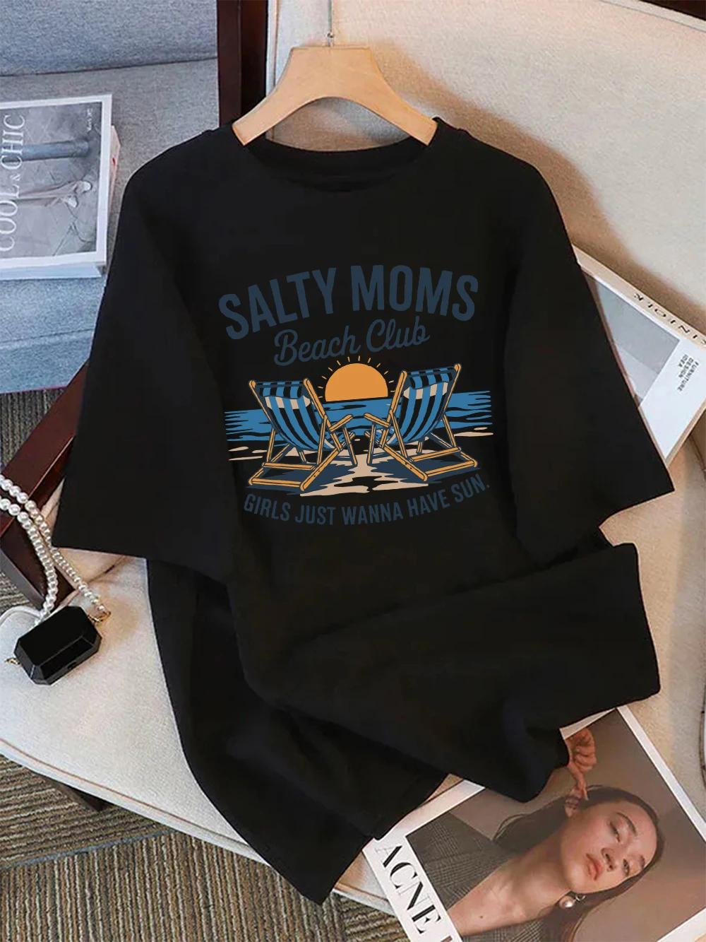

Summer TShirts Womens Salty Moms Beach Club Printing Tops Comfortable Soft ONeck Short Sleeve Tees Basic Clothes 4XL