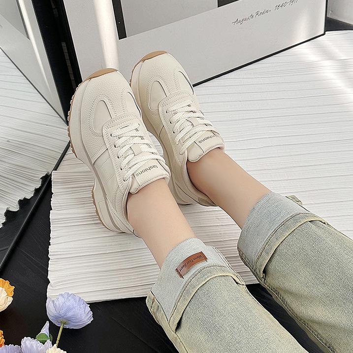 Korean Version 2026 Autumn New Ins Solid Color Forrest Gump Shoes Women's Cowhide Thick-soled Mesh Internet Celebrities with the Same Network Tide