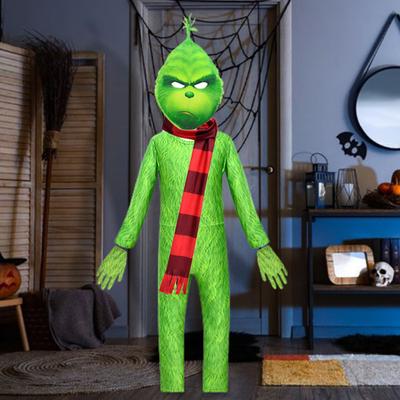 1 ensemble de combinaison d'Halloween pour enfants, costume de cosplay d'animal à fourrure verte comprenant un masque, des gants, une écharpe, un ensemble d'accessoires photo, des vêtements de performance