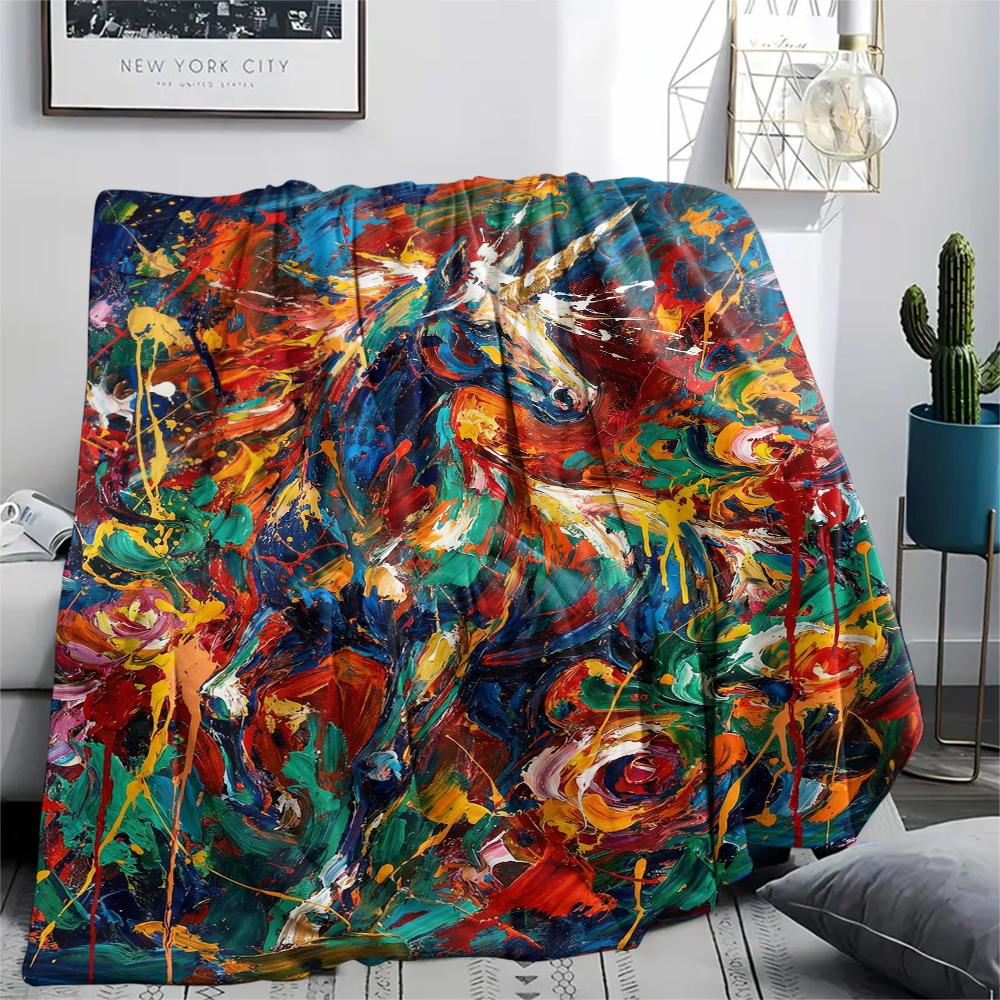 Unicorn Animal Print Flannel Blanket, High Quality Comfortable for All Seasons, Home Decor, Warmth and Comfort, Perfect for Christmas Gifts130