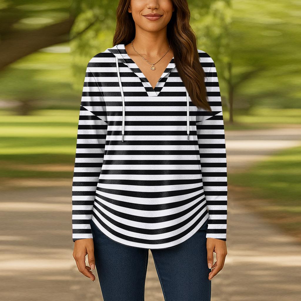 Damenmode Kapuzenpullover V-Ausschnitt Langarm Geblümter Kordelzug Lässig Locker Pullover Tops