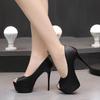 Peep-Toe Stiletto High Heels with Waterproof Platform - Matte Leather Women's Shoes for Banquets