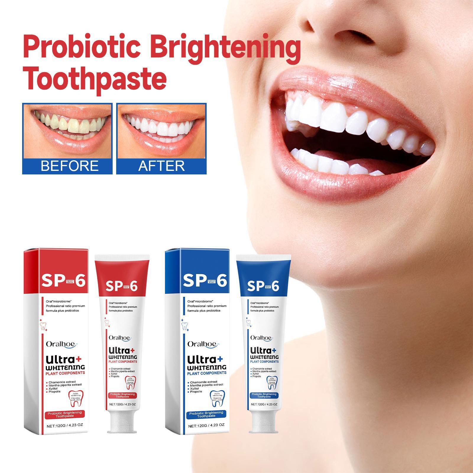 

Зубная паста OralHoe Probiotic Whitening для отбеливания, удаления запаха, удаления пятен и ухода за деснами 120g, For export only синий