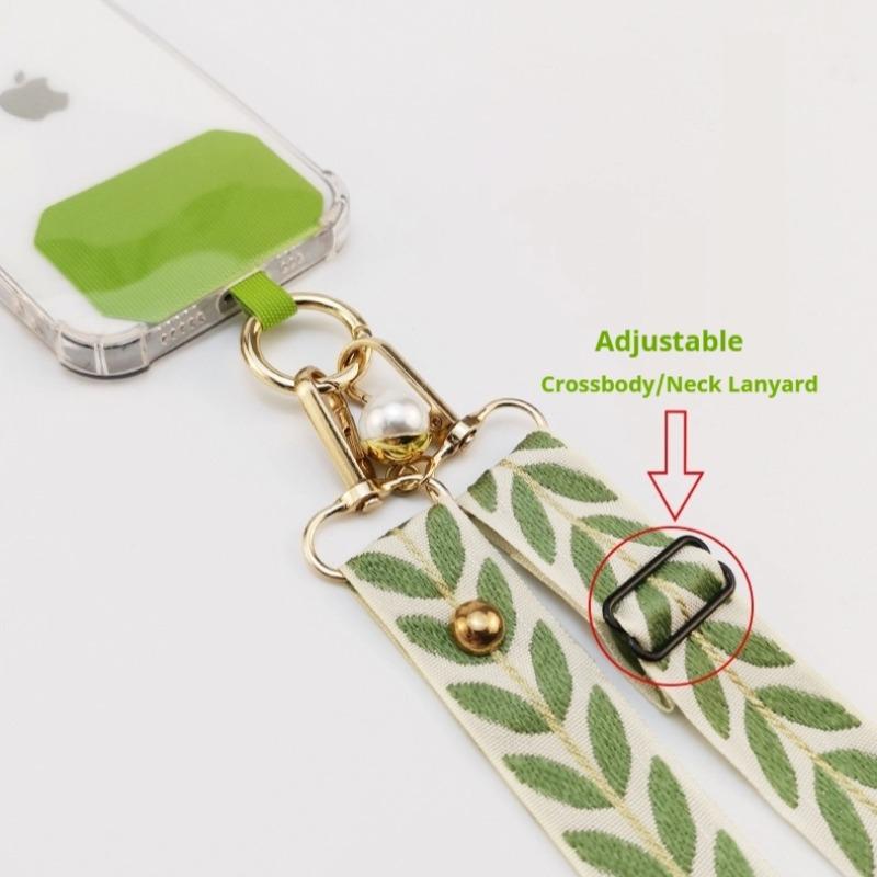 Universal Adjustable Leaf Shaped Phone Lanyard for Women Crossbody Single Shoulder Neck Strap Pearl Pendant Hanging Anti Loss