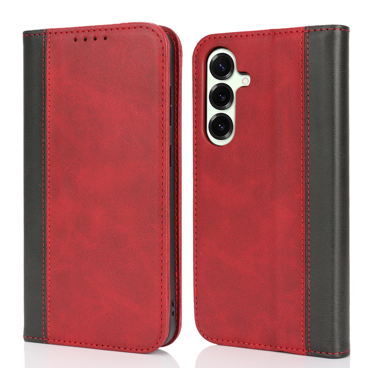 

For Samsung Galaxy S25+ Case Calf Texture 3 Card Slots Color Splicing Leather Phone Cover D