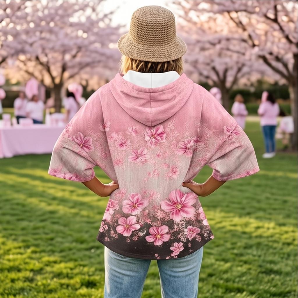 Women's Casual Loose Fit Hoodie with Breast Print