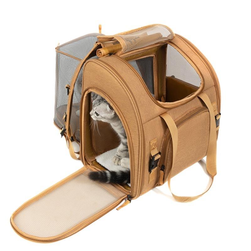 Portable Expandable Double Shoulder Pet Backpack for Small Dogs and Cats, Car Travel Pet Outing Bag