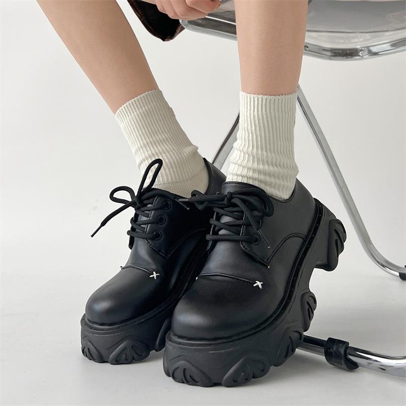Big Head Retro Black British Style Small Leather Shoes Women's 2025 New Autumn and Winter Platform Versatile Mary Jane Single Shoes