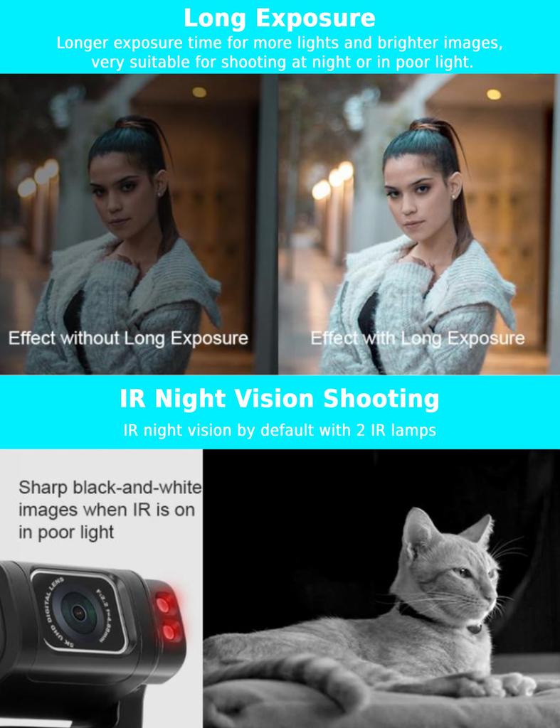 Sxhlseller 5K Ultra HD Action Camera 36MP Digital Camera WiFi Vlogging Camera with IPS Rotatable Touchscreen 10X Digital Zoom - 3.5-inch &