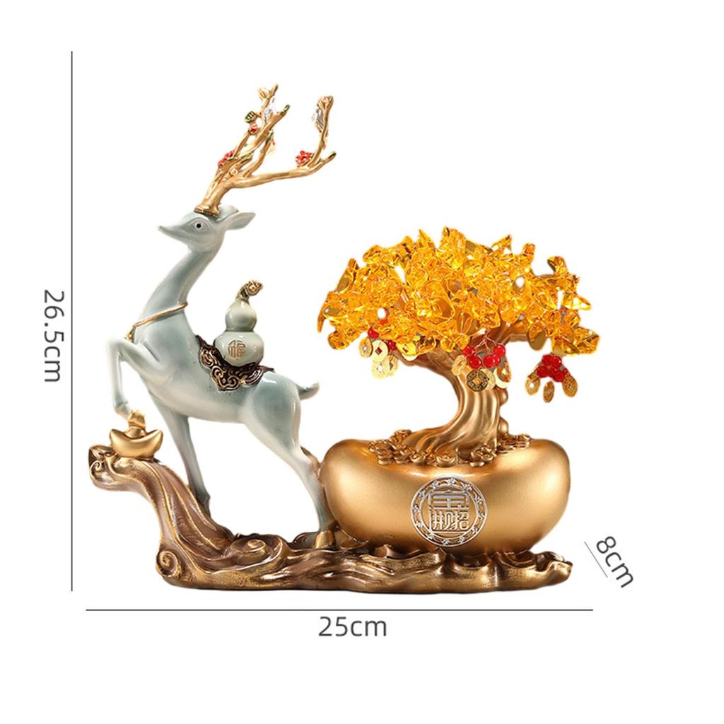 Decorative Deer Figurine Desktop Ornament Money Tree Desk Ornaments Home Decorations Elk Resin