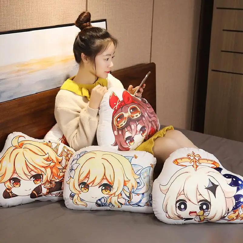 Genshin Impact Plush Pillow Anime Plushie Sofa Cushion Paimon Amber Lumine Keqing Klee Barbara Cartoon Stuffed Toy Birthday Gift
