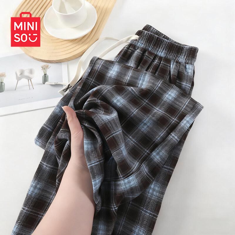 MINISO Women's Plaid Straight-Leg Wide-Leg Pants