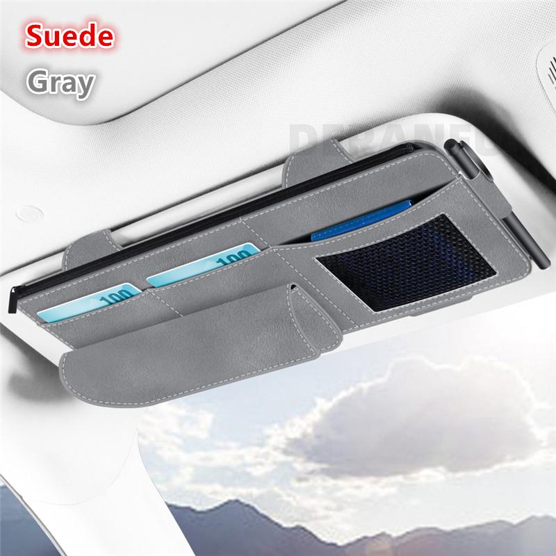 

Сумка для хранения солнцезащитного козырька автомобиля, кожаная замшевая многокарманная коробка-органайзер для солнцезащитного козырька, держатель для автомобильных очков, держатель для карт, карманы для хранения