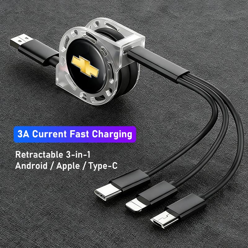Car Quick Charger Micro USB Type-C 3-in-1 Fast Charging Cable For Chevrolet Cruze Spark Captiva Suburban Camaro Malibu Silverado