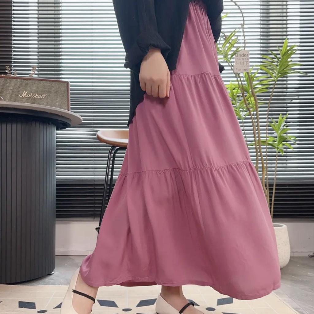 Versatile A-Line Black Midi Skirt for Women - Cotton & Rayon, Spring/Summer/Autumn 2025 Collection