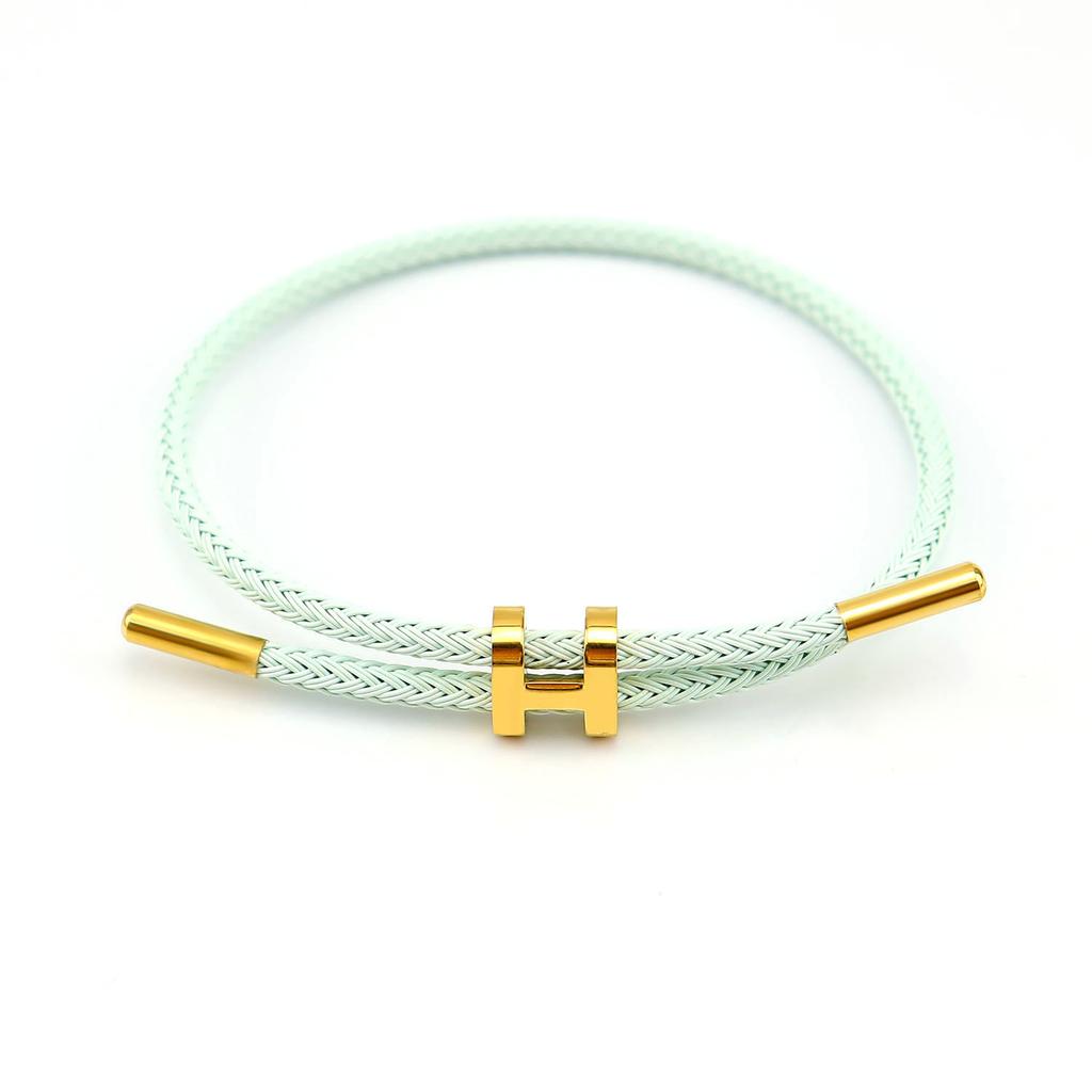 Titanová ocel 3D I-spona Vodotěsný náramek Náramek Nerezová ocel Zlatá barva Rok narození Pletené ocelové lanko Kožená šňůrka Červená šňůrka