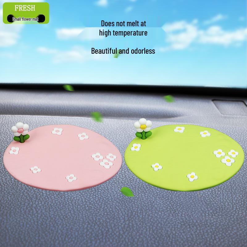 Fresh Flower Cartoon Anti-slip Car Mat – Phone Holder & Perfume Organizer for Console