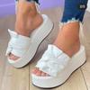 Womens New Platform Bow One Band Slippers Plus Size Solid Color Open Toe Beach Sandals