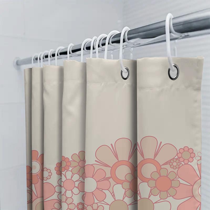 Vintage-Style Flower Shower Curtain With Warm Pink Blooms For Bathroom Decor – Waterproof Fabric, Adjustable Ring Holder Set Inc