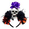 Halloween Party Skull Headpiece With Punk Flower Decors Comfortable Hairband For Adult Costume Event Gathering Headwear