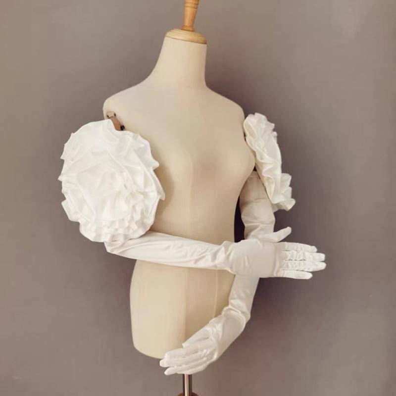 Evening Party Gloves for Women Long Satined Gloves with Large Flower Stage Accessories Elbow Length Dancing Wedding Gloves