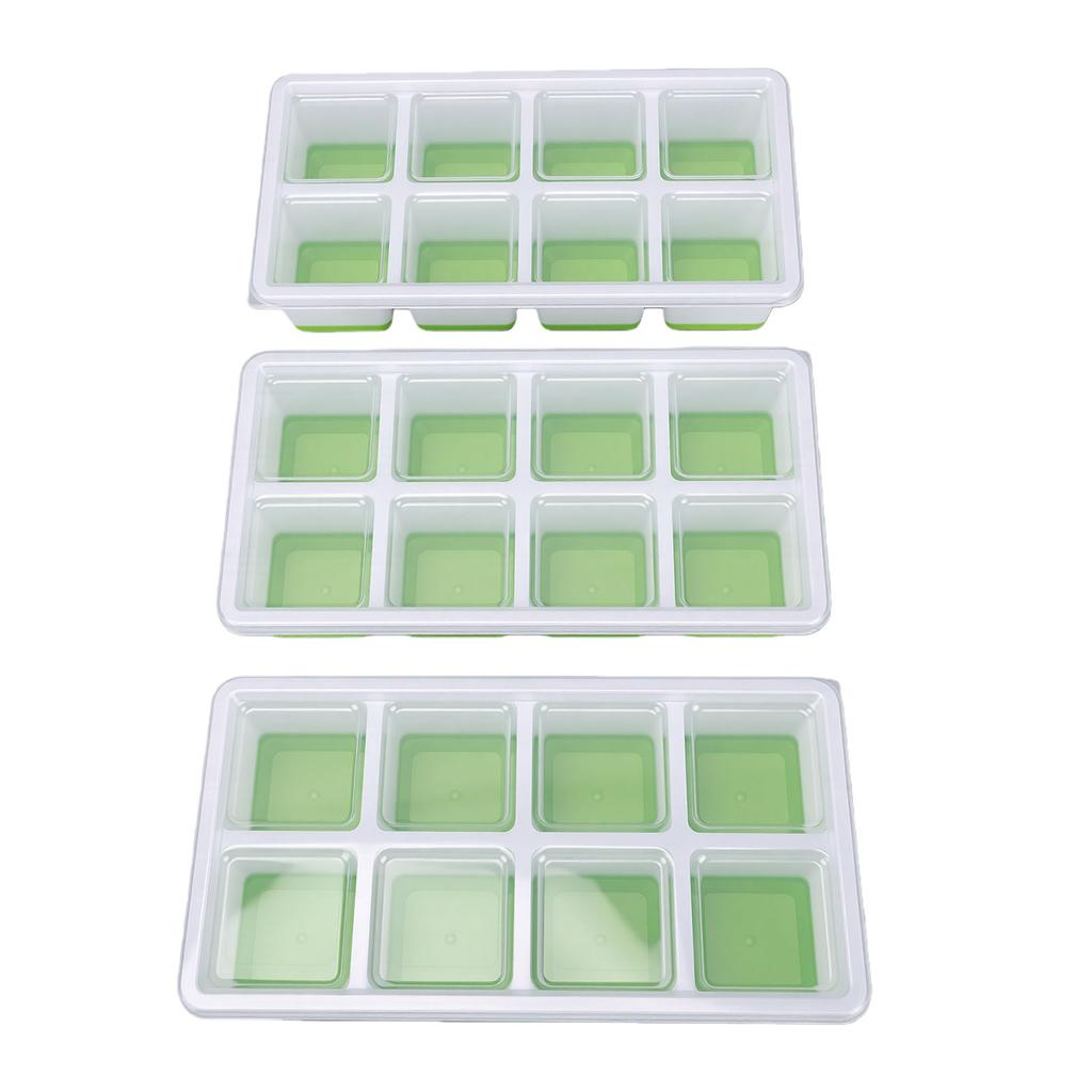 Ice Cube Tray with Lid Bin Tong Set 8 Cavity Soft Bottom Square Silicone Ice Cube Mold for Freezer