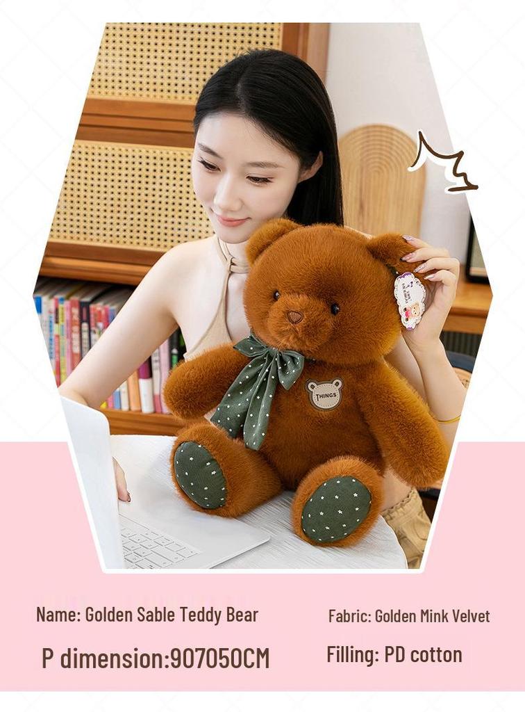 Large Plush Teddy Bear with Polka Dot Ribbon - Perfect Hugging Gift for Birthdays