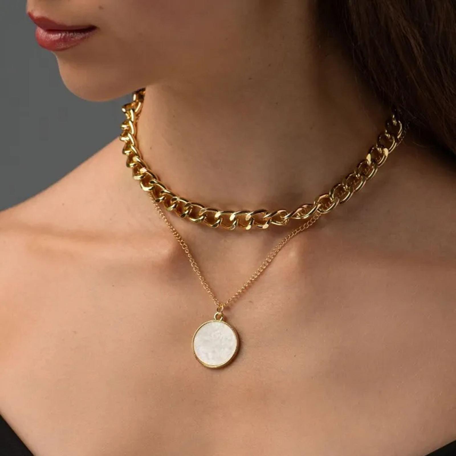 

Patchwork Chain Imitation Mother-of-pearl Pendant Necklace One Size