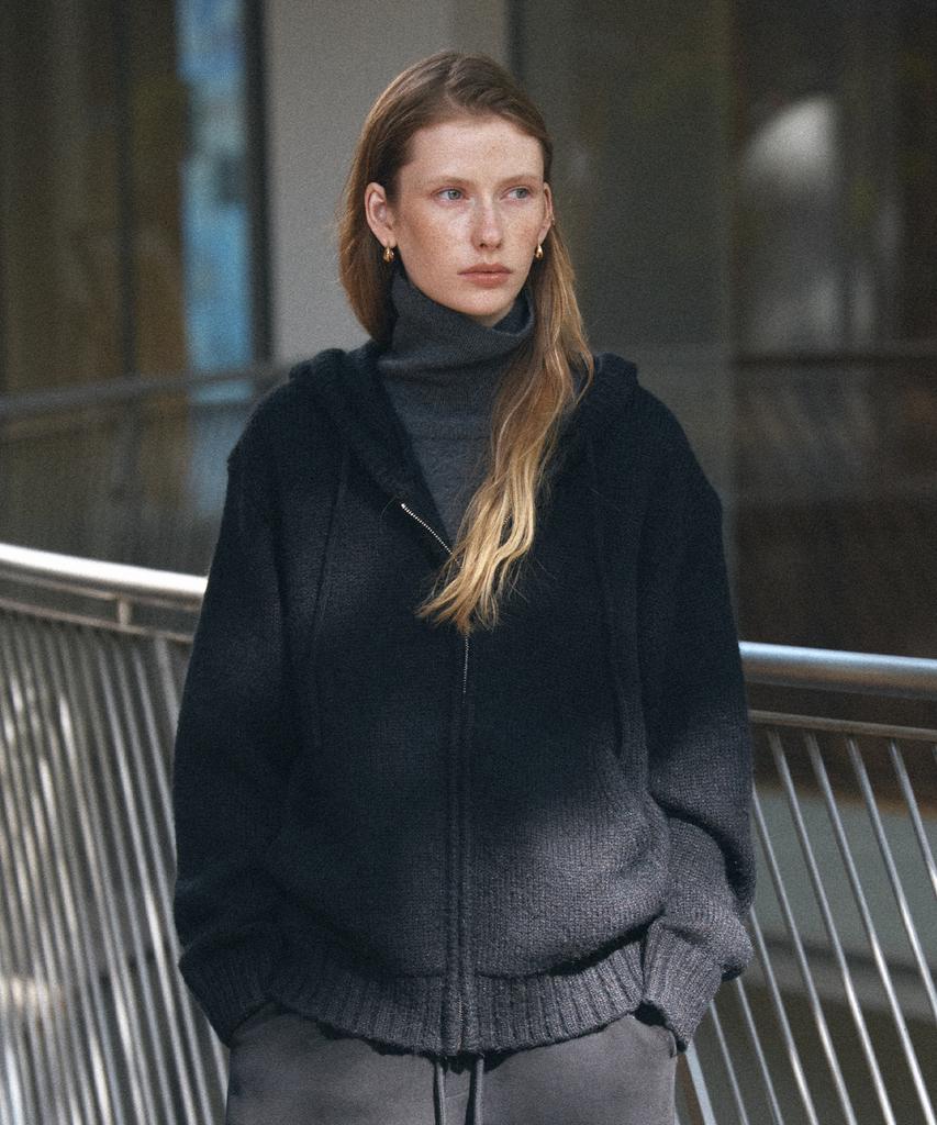 Siyajyu Sikn2172 Wool Blend Knit Zip-Up Hoodie_Black
