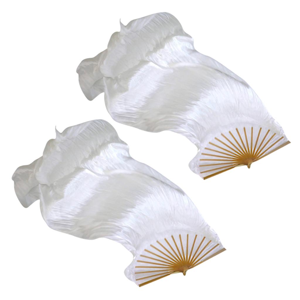 2Pack Belly Dance Long Silk Fan Veil Chinese Stage Props White