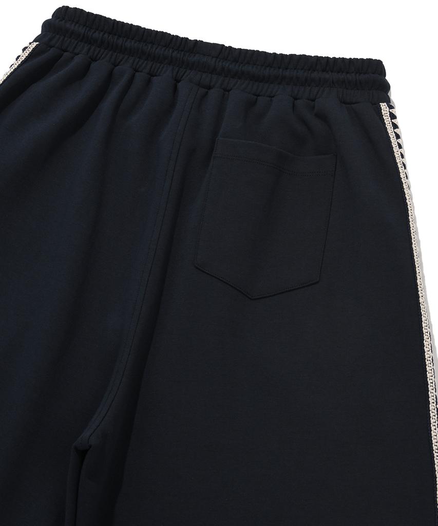 Nombeule Premium Side Embroidery Line Wide Track Pants [Navy]